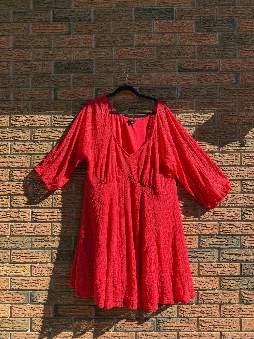 Red V-Neck Lace Fit & Flare Dress